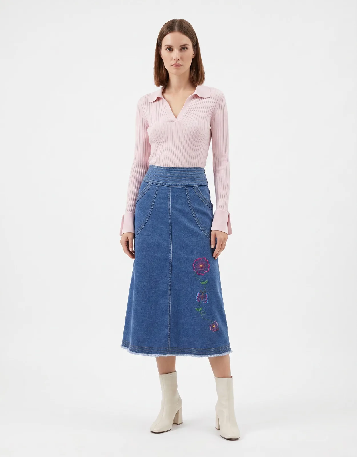 Falda Jean Bordada